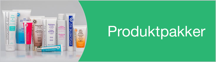 Produktpakker fra Vitacreme. Mange forskellige typer produkter med B12 vitamin